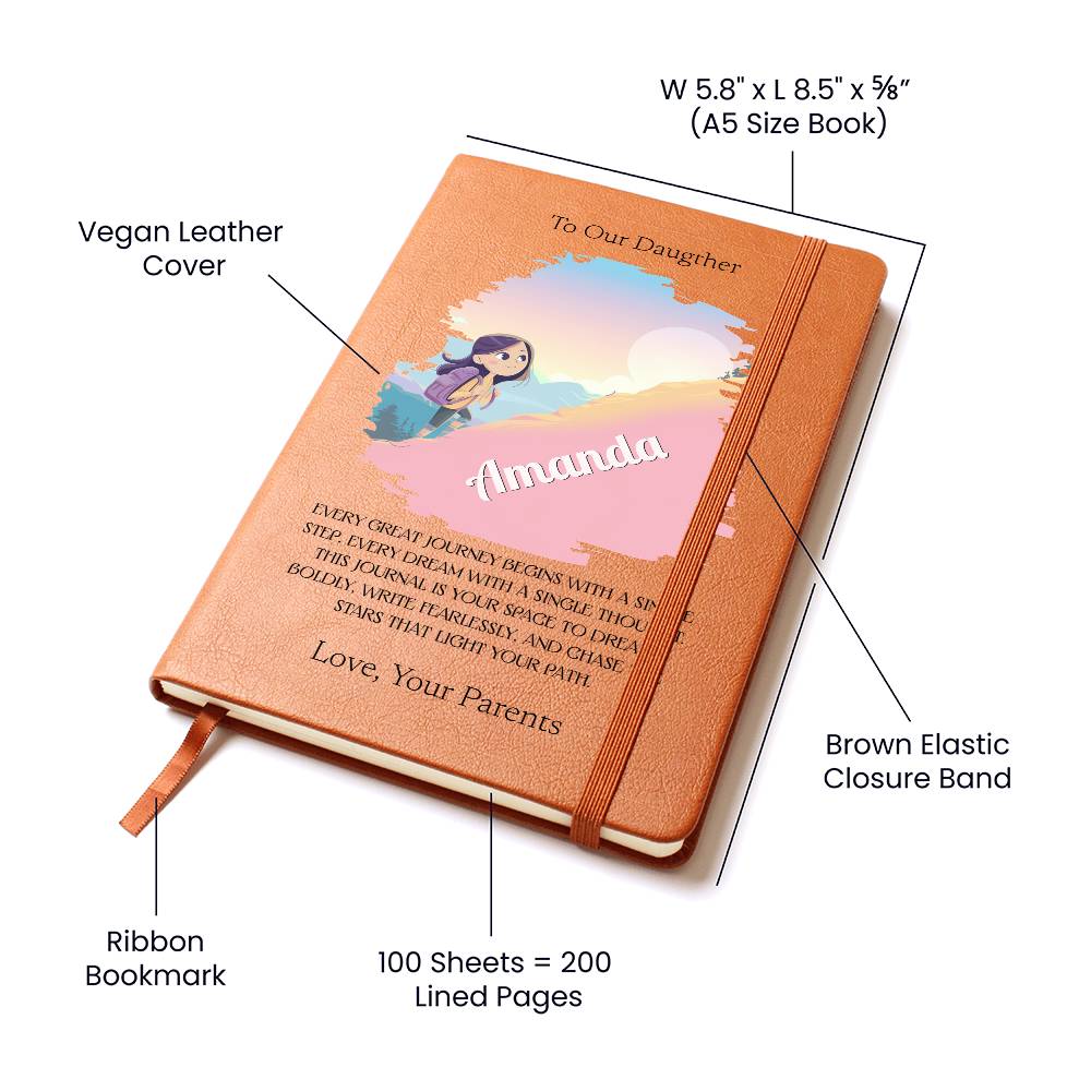 Personalized Girl's Leather Journal, Gift for Her, Inspirational Notebook, Custom Vegan Leather Diary, Sentimental Gift Idea, Keepsake Notebook