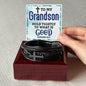 To My Grandson - Men's Cross Leather Bracelet