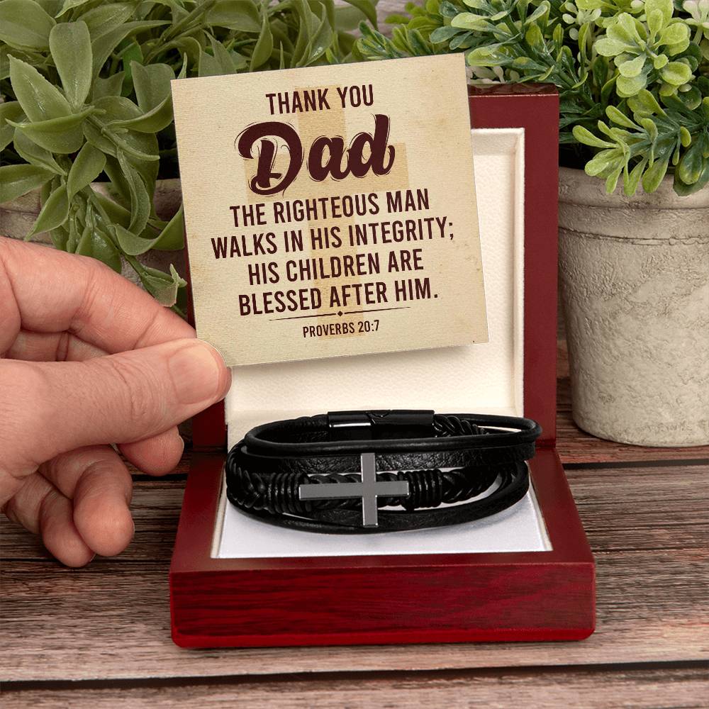 Thank You Dad - Men's Cross Leather Bracelet