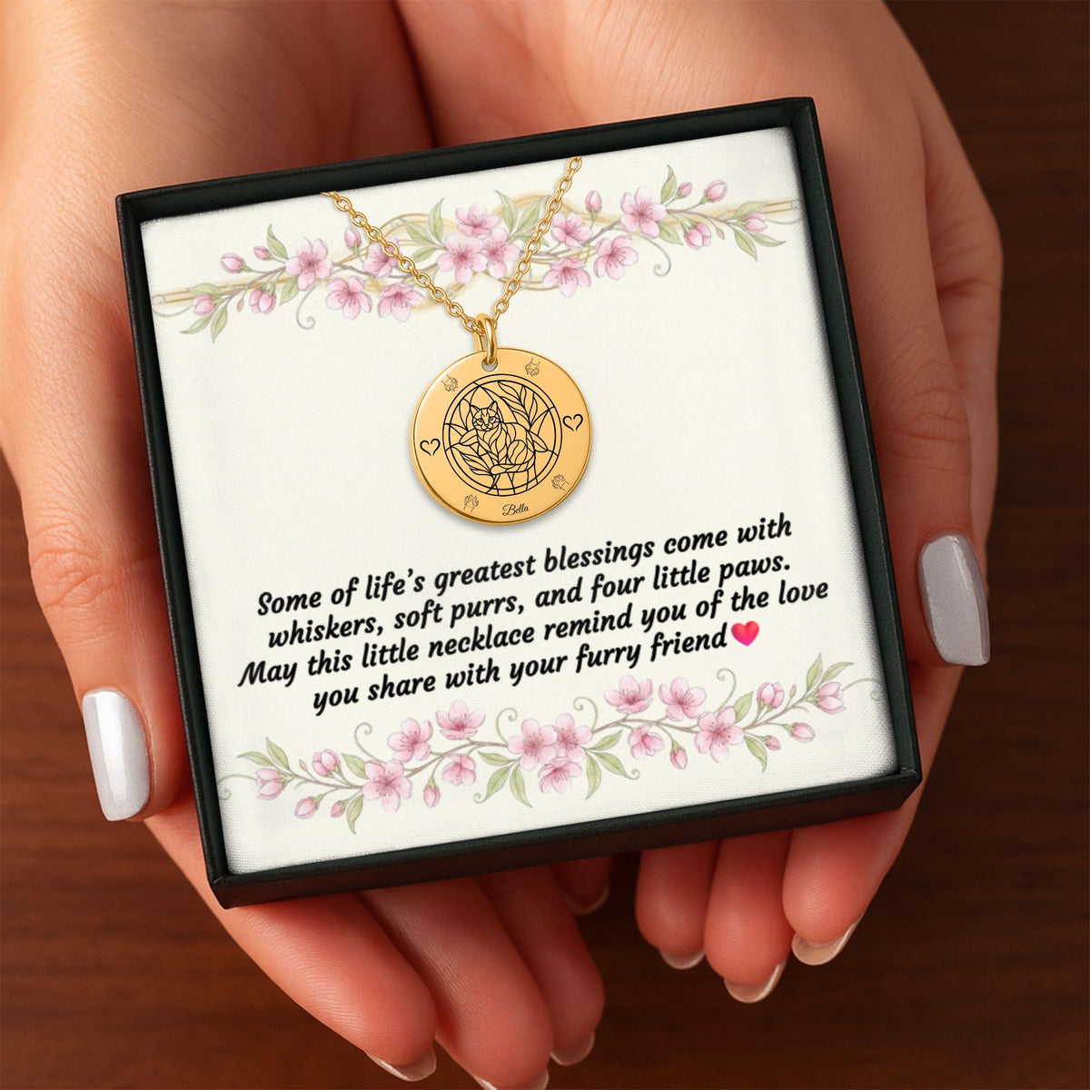 Personalized Cat Necklace, Cat Lover Gift, Engraved Pet Keepsake, Custom Round Coin Jewelry for Cat Moms and Friends