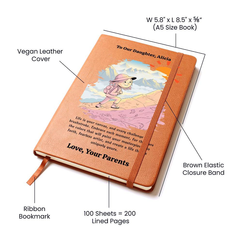 Custom Daughter Journal, Vegan Leather Notebook, Personalized Travel Diary, Inspirational Gift for Daughter, Sentimental Keepsake