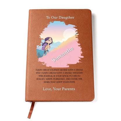 Girl's Graphic Leather Journal, Personalized Vegan Notebook, Unique Gift for Her, Inspirational Writing Journal, Custom Keepsake Book