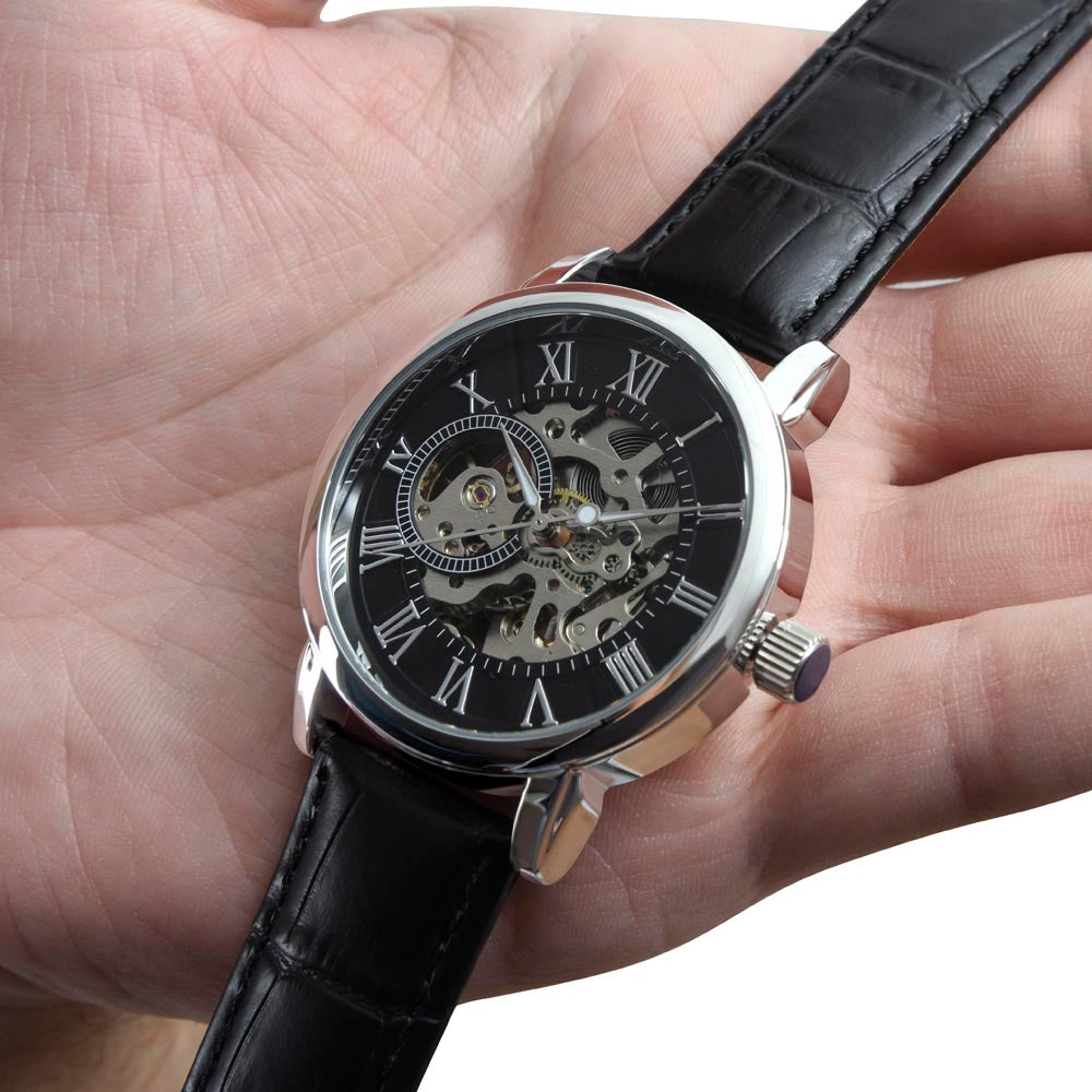 A Gift as Strong, Handsome, and Steady as He Is - Your Boyfriend | Men's Openwork Watch, Luxury Skeleton | Genuine Black | Gift for Boyfriend
