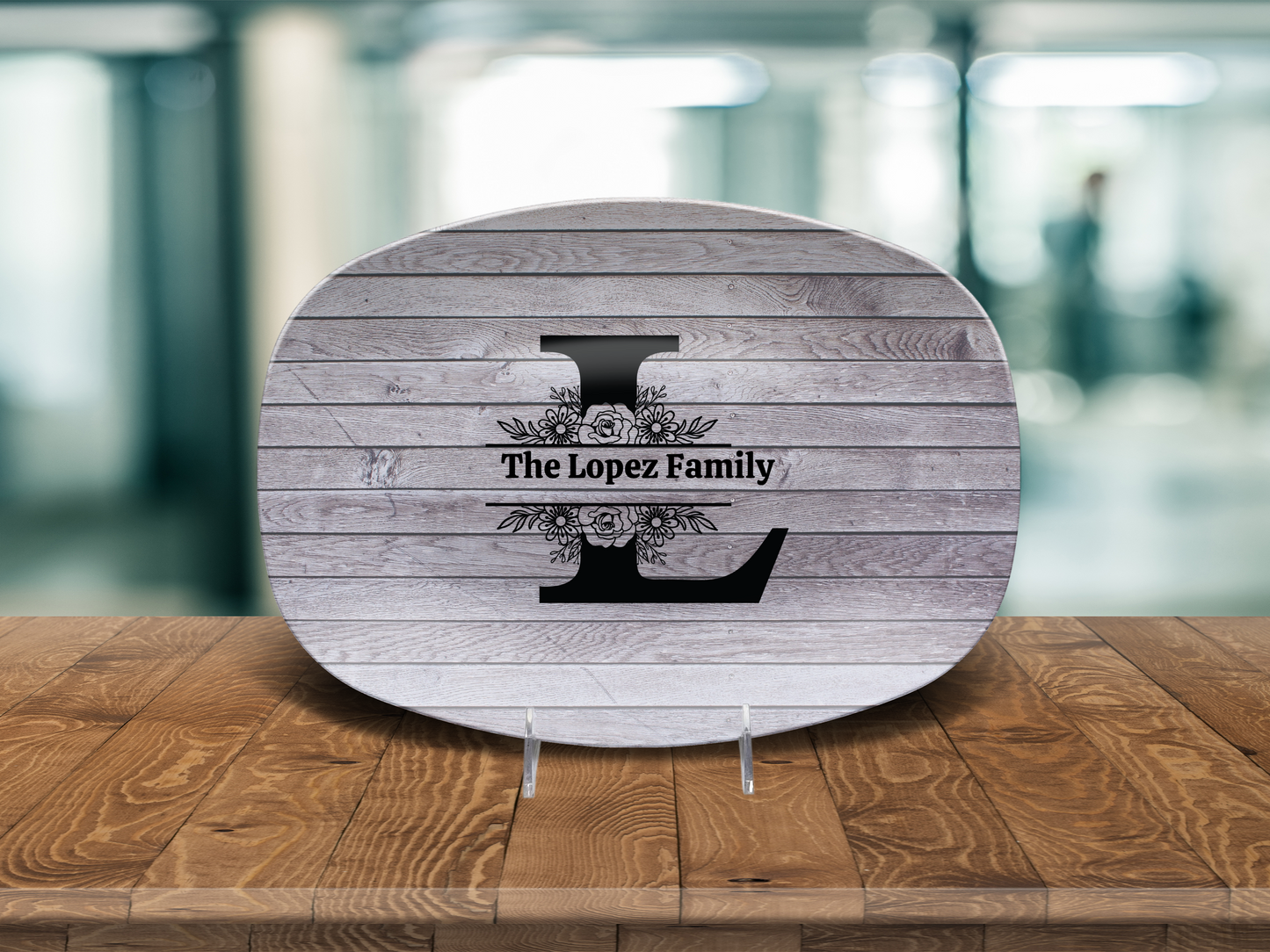 Personalized Family Name Oval Platter, Custom Dinnerware, Rustic Wood Design, Unique Wedding Gift, Unbreakable Serving Tray, Kitchen Decor