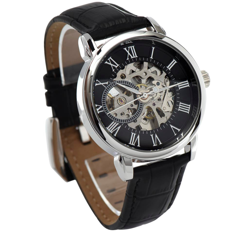 A Gift as Strong, Handsome, and Steady as He Is - Your Boyfriend | Men's Openwork Watch, Luxury Skeleton | Genuine Black | Gift for Boyfriend