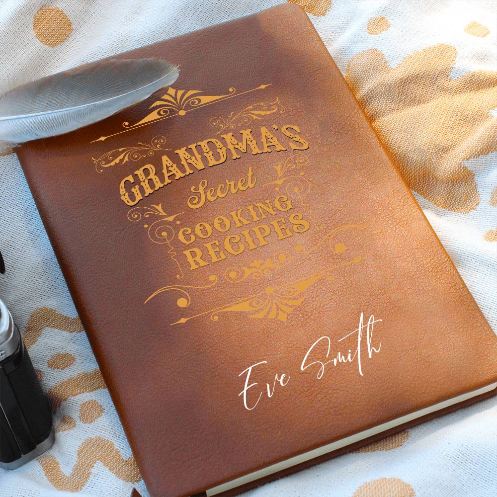 Grandma's Treasured Family Cooking Recipes Customized Journal| Personalized Leather Journal Gift for Grandma