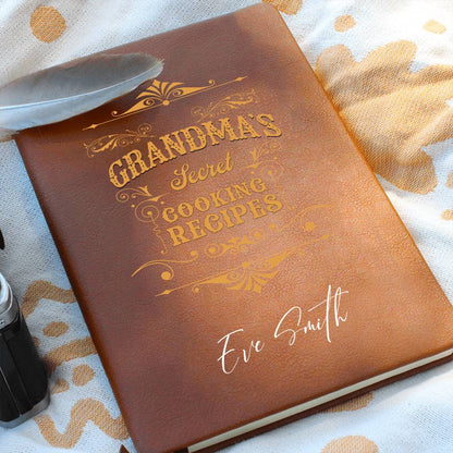 Grandma's Treasured Family Cooking Recipes Customized Journal| Personalized Leather Journal Gift for Grandma
