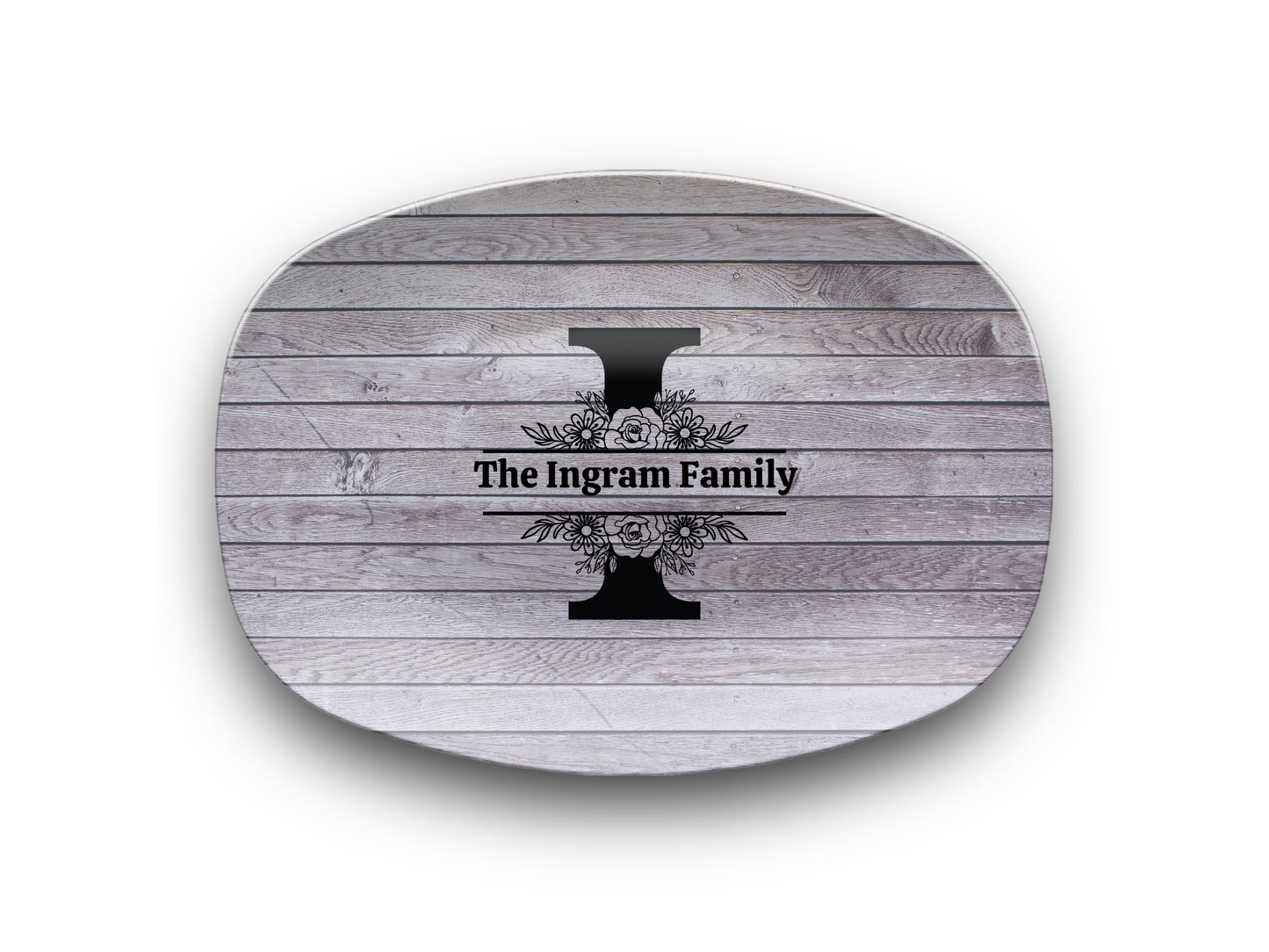 Personalized Family Name Oval Platter, Custom Dinnerware, Rustic Wood Design, Unique Wedding Gift, Unbreakable Serving Tray, Kitchen Decor