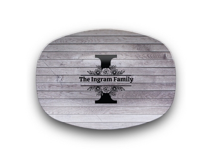 Personalized Family Name Oval Platter, Custom Dinnerware, Rustic Wood Design, Unique Wedding Gift, Unbreakable Serving Tray, Kitchen Decor