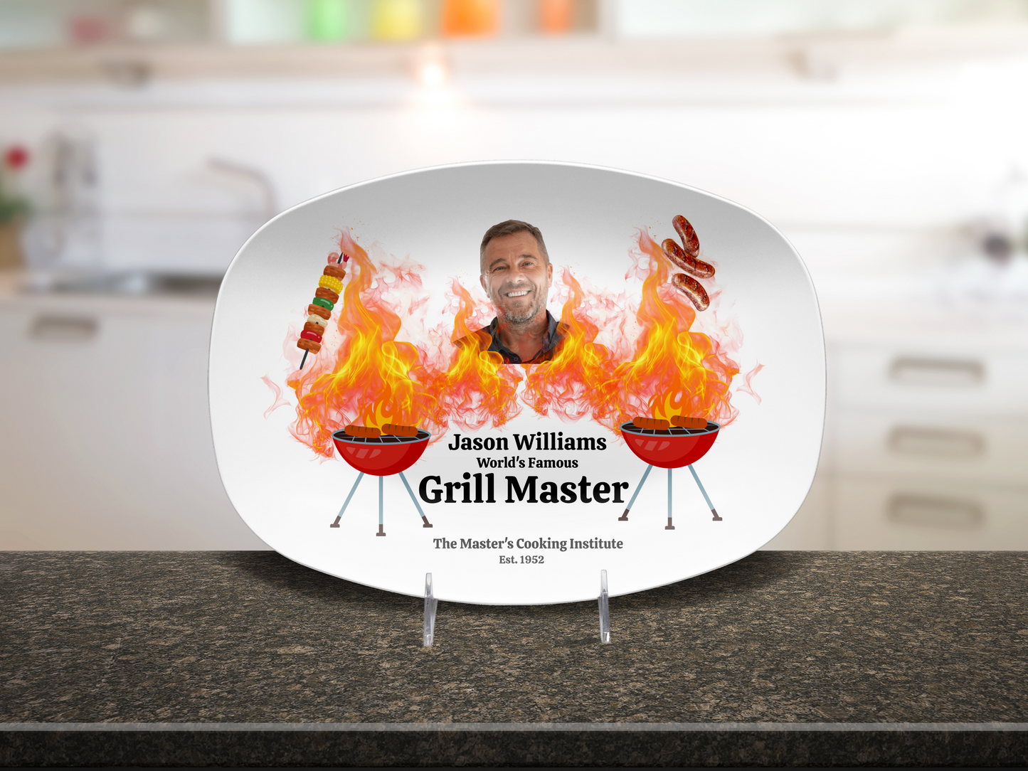 Personalized Grilling Plate, Unique BBQ Gifts for Dad, Custom Name Plate for Grill Masters, Dad Birthday Gift