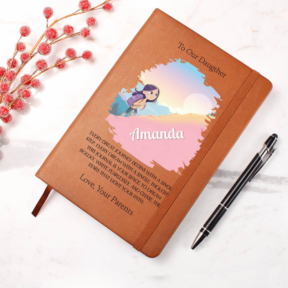 Personalized Girl's Leather Journal, Gift for Her, Inspirational Notebook, Custom Vegan Leather Diary, Sentimental Gift Idea, Keepsake Notebook