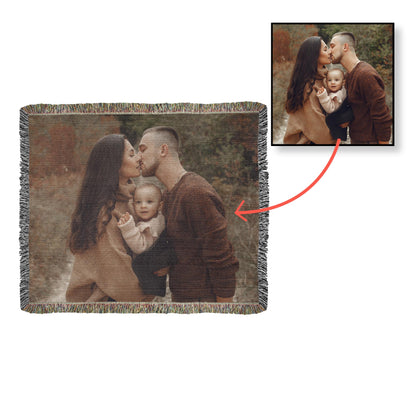 Heirloom Photo Cotton Woven Blanket Gift | Personalized Cherished Photo Memories
