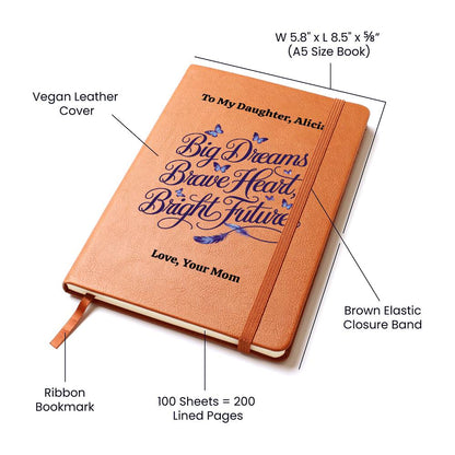 Personalized Leather Journal, Vegan Leather Notebook, Daughter Gift, Inspirational Quote, Custom Message Journal