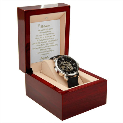 A Luxury Timepiece for the Love of Your Life - Your Husband | Men's Openwork Watch, Luxury Skeleton | Genuine Black | Gift for Husband