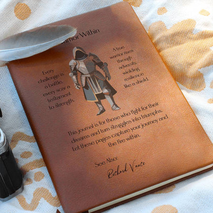 Vegan Leather Journal for Men, Warrior Graphic Notebook, Motivational Journal Gift, Unique Personal Diary, Inspiring Gift for Him