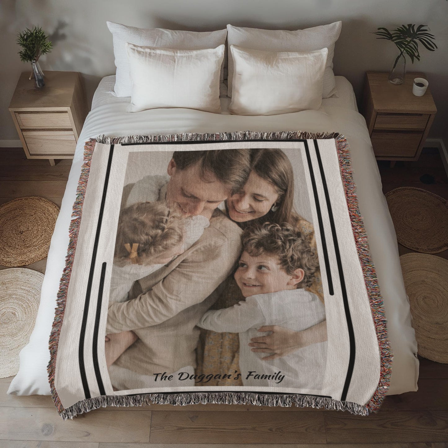 Custom Woven Blanket, Personalized Picture Throw, Cotton Woven Gift, Custom Portrait Blanket, Anniversary Gift Throw, Family Keepsake