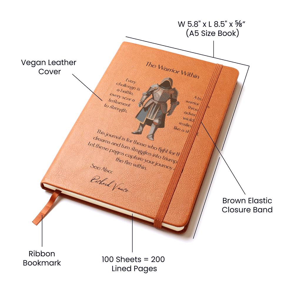 Vegan Leather Journal for Men, Warrior Graphic Notebook, Motivational Journal Gift, Unique Personal Diary, Inspiring Gift for Him