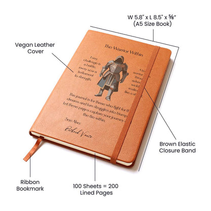 Vegan Leather Journal for Men, Warrior Graphic Notebook, Motivational Journal Gift, Unique Personal Diary, Inspiring Gift for Him