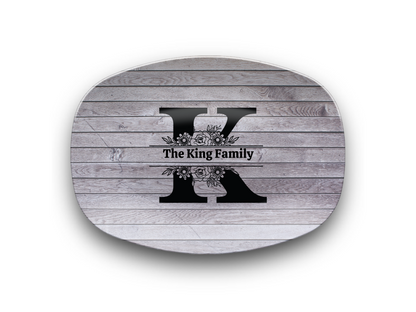 Personalized Family Name Oval Platter, Custom Dinnerware, Rustic Wood Design, Unique Wedding Gift, Unbreakable Serving Tray, Kitchen Decor