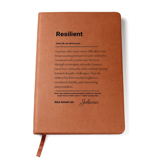 Vegan Leather Journal, Resilient Motivational Gift, Inspirational Notebook, Customizable Diary, Brown Personal Organizer