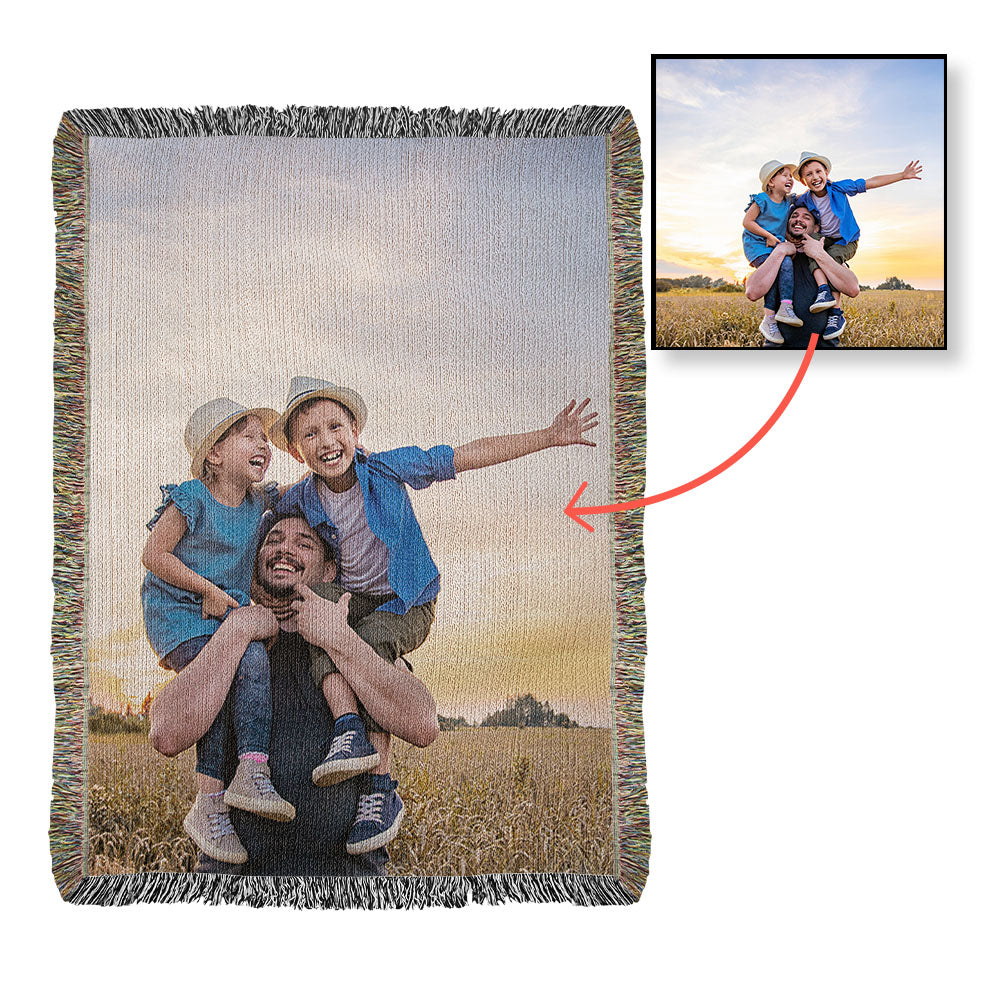 Custom Woven Blanket, Personalized Picture Throw, Cotton Woven Gift, Custom Portrait Blanket, Anniversary Gift Throw, Family Keepsake