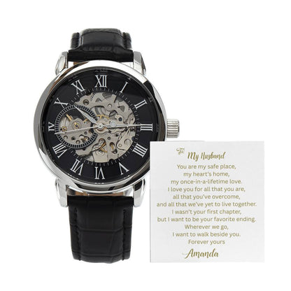 A Luxury Timepiece for the Love of Your Life - Your Husband | Men's Openwork Watch, Luxury Skeleton | Genuine Black | Gift for Husband