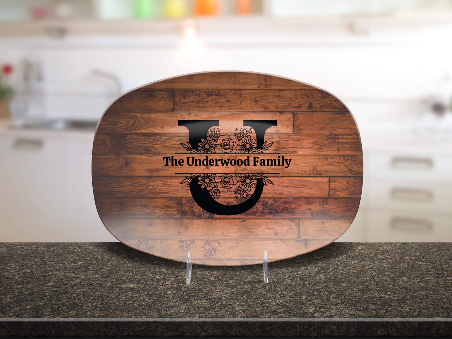 Personalized Family Serving Platter, Custom Monogram Kitchenware, Unbreakable Polymer Dish, Microwave Dishwasher Safe, Elegant Housewarming Gift