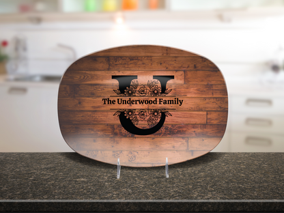 Personalized Family Serving Platter, Custom Monogram Kitchenware, Unbreakable Polymer Dish, Microwave Dishwasher Safe, Elegant Housewarming Gift