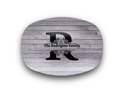 Personalized Family Name Oval Platter, Custom Dinnerware, Rustic Wood Design, Unique Wedding Gift, Unbreakable Serving Tray, Kitchen Decor