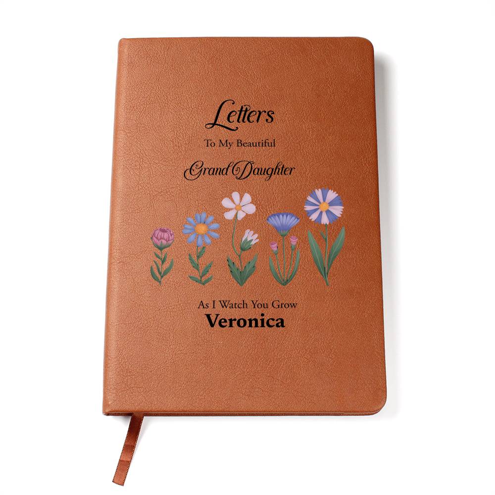 Personalized Leather Journal, Letters to Granddaughter, Vegan Notebook, Gift for Granddaughter, Custom Floral Design, Sentimental Gift