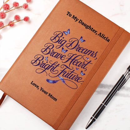 Personalized Leather Journal, Vegan Leather Notebook, Daughter Gift, Inspirational Quote, Custom Message Journal