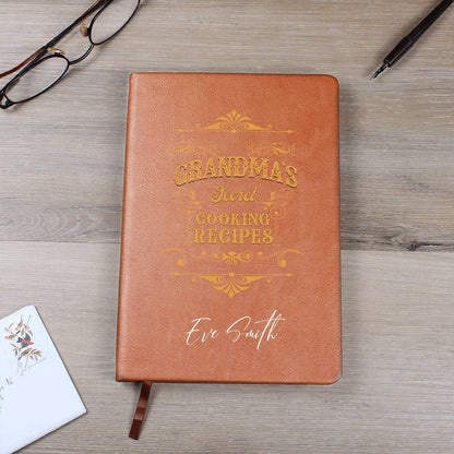 Grandma's Treasured Family Cooking Recipes Customized Journal| Personalized Leather Journal Gift for Grandma