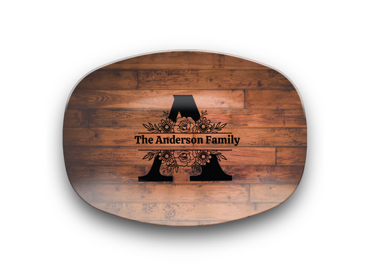 Personalized Family Serving Platter, Custom Monogram Kitchenware, Unbreakable Polymer Dish, Microwave Dishwasher Safe, Elegant Housewarming Gift