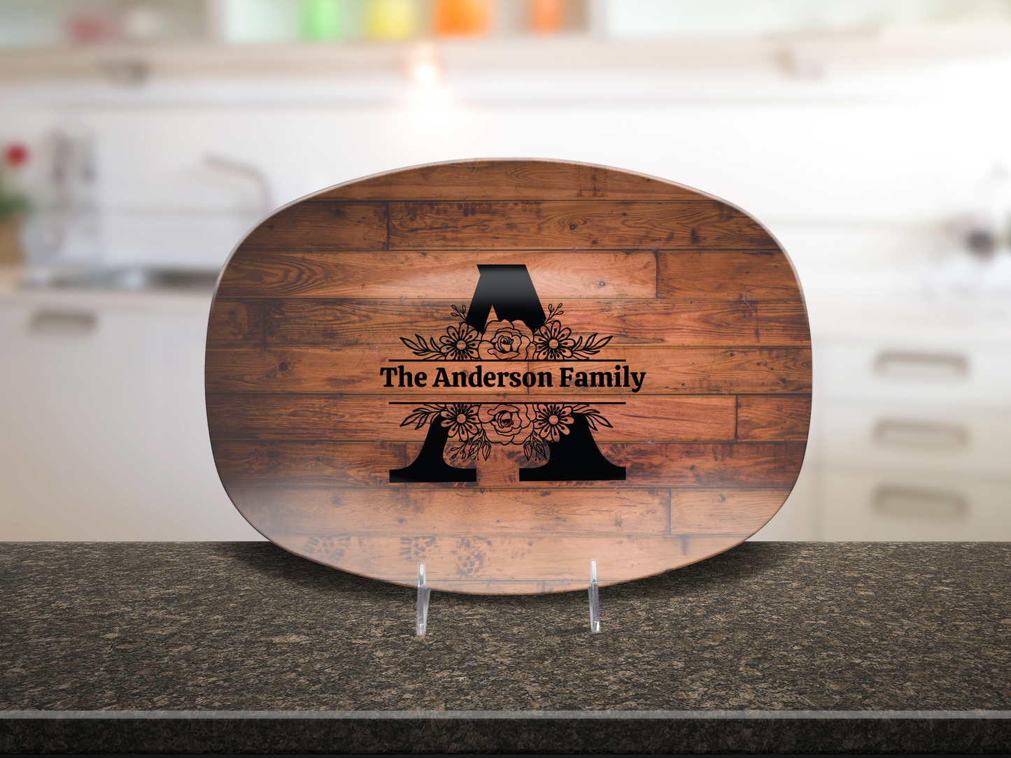 Personalized Family Serving Platter, Custom Monogram Kitchenware, Unbreakable Polymer Dish, Microwave Dishwasher Safe, Elegant Housewarming Gift