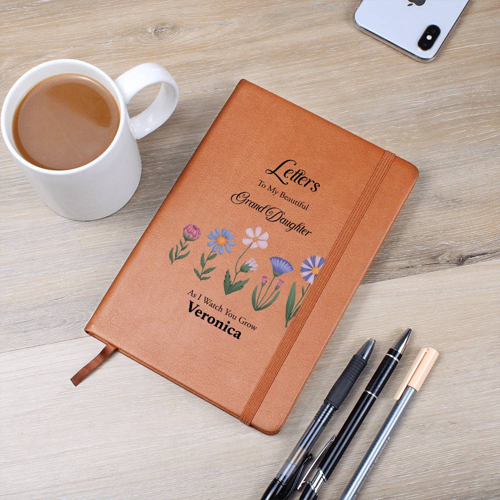 Personalized Leather Journal, Letters to Granddaughter, Vegan Notebook, Gift for Granddaughter, Custom Floral Design, Sentimental Gift