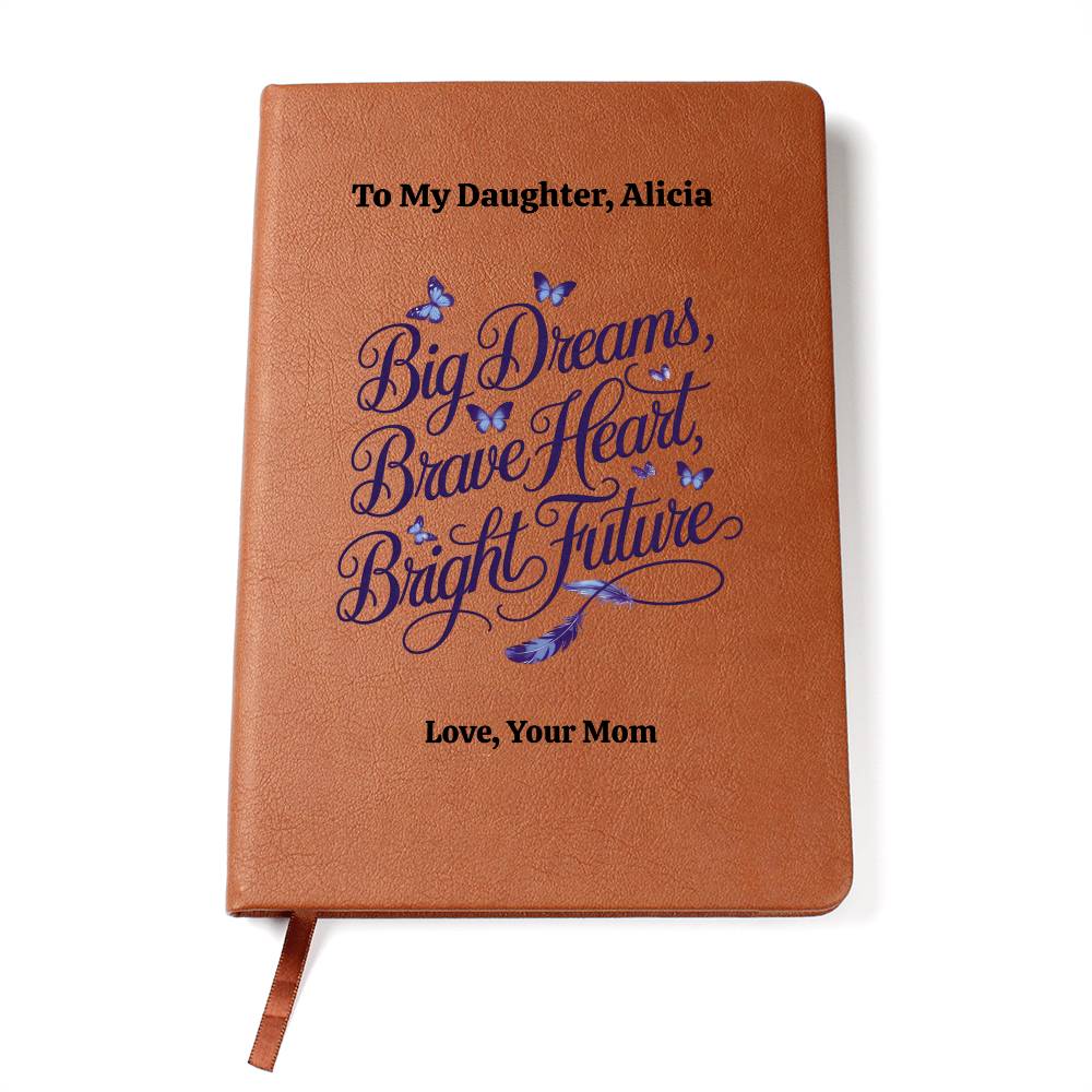 Personalized Leather Journal, Vegan Leather Notebook, Daughter Gift, Inspirational Quote, Custom Message Journal