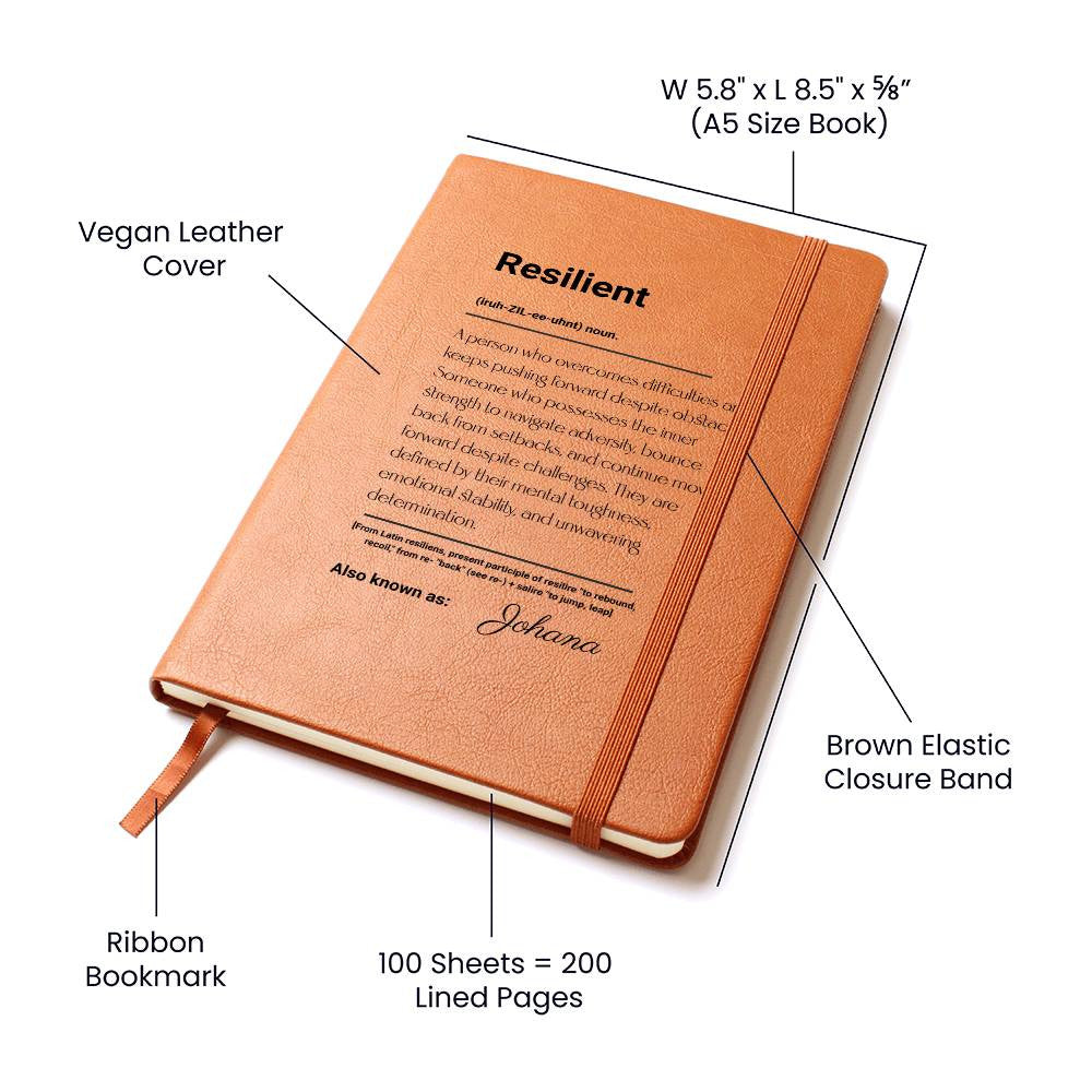 Vegan Leather Journal, Resilient Motivational Gift, Inspirational Notebook, Customizable Diary, Brown Personal Organizer