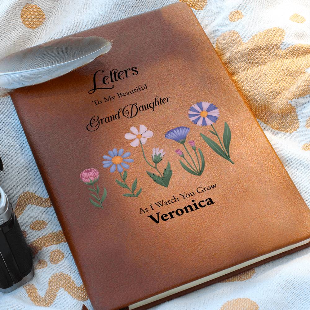 Personalized Leather Journal, Letters to Granddaughter, Vegan Notebook, Gift for Granddaughter, Custom Floral Design, Sentimental Gift