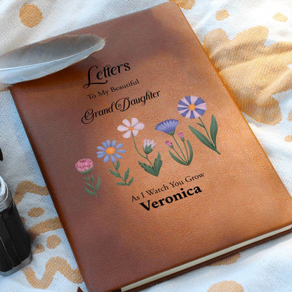 Personalized Leather Journal, Letters to Granddaughter, Vegan Notebook, Gift for Granddaughter, Custom Floral Design, Sentimental Gift