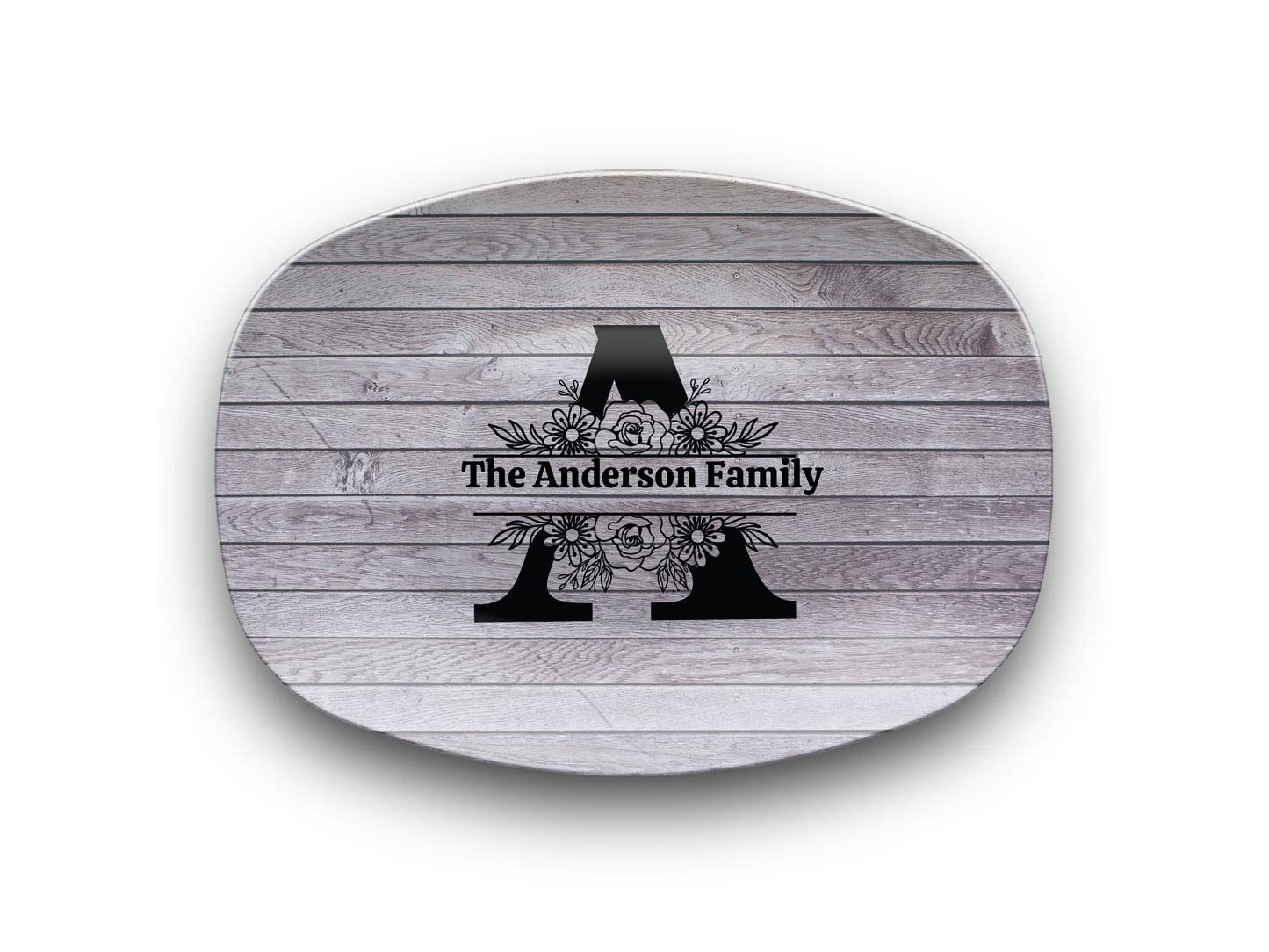 Personalized Family Name Oval Platter, Custom Dinnerware, Rustic Wood Design, Unique Wedding Gift, Unbreakable Serving Tray, Kitchen Decor