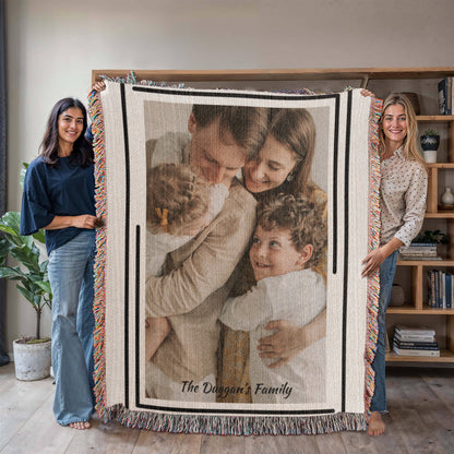 Custom Woven Blanket, Personalized Picture Throw, Cotton Woven Gift, Custom Portrait Blanket, Anniversary Gift Throw, Family Keepsake