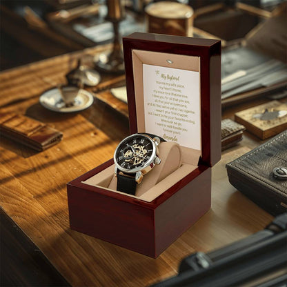 A Gift as Strong, Handsome, and Steady as He Is - Your Boyfriend | Men's Openwork Watch, Luxury Skeleton | Genuine Black | Gift for Boyfriend