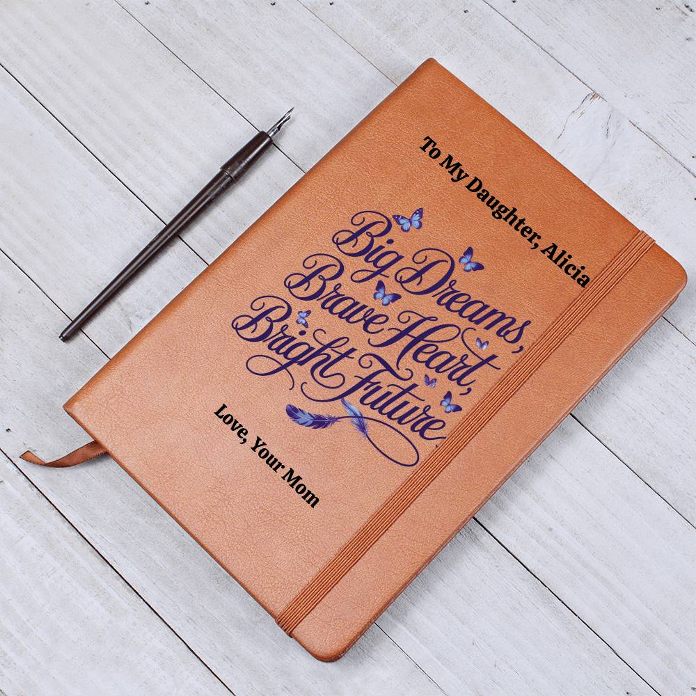 Personalized Leather Journal, Vegan Leather Notebook, Daughter Gift, Inspirational Quote, Custom Message Journal