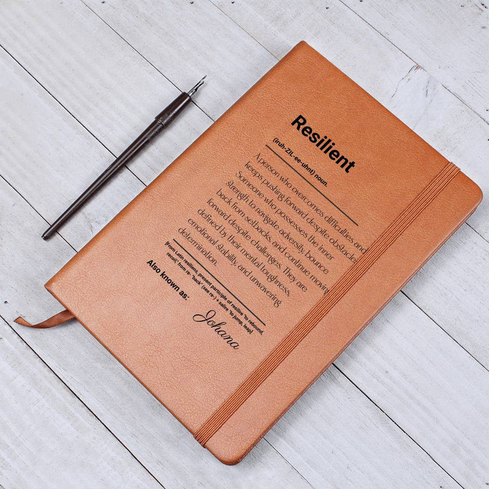 Vegan Leather Journal, Resilient Motivational Gift, Inspirational Notebook, Customizable Diary, Brown Personal Organizer