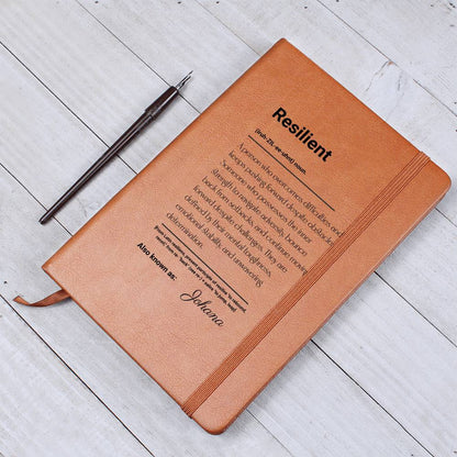 Vegan Leather Journal, Resilient Motivational Gift, Inspirational Notebook, Customizable Diary, Brown Personal Organizer