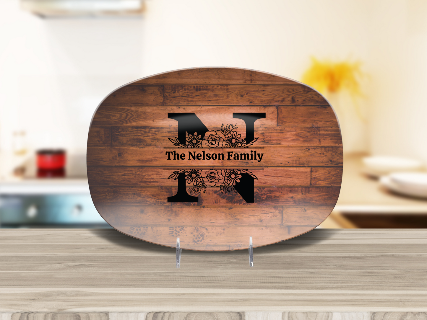 Personalized Family Serving Platter, Custom Monogram Kitchenware, Unbreakable Polymer Dish, Microwave Dishwasher Safe, Elegant Housewarming Gift