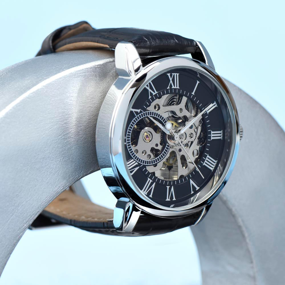 A Gift as Strong, Handsome, and Steady as He Is - Your Boyfriend | Men's Openwork Watch, Luxury Skeleton | Genuine Black | Gift for Boyfriend