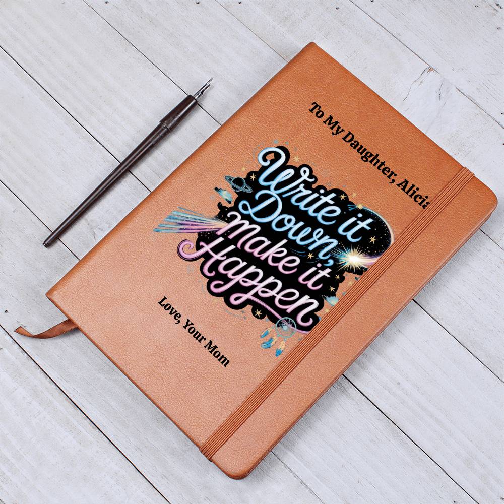 Personalized Leather Journal, Inspirational Notebook, Custom Vegan Leather Diary, Gift For Daughter, Write It Down Make It Happen