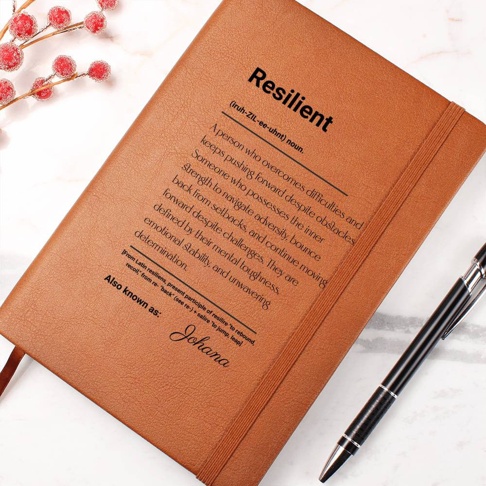 Vegan Leather Journal, Resilient Motivational Gift, Inspirational Notebook, Customizable Diary, Brown Personal Organizer