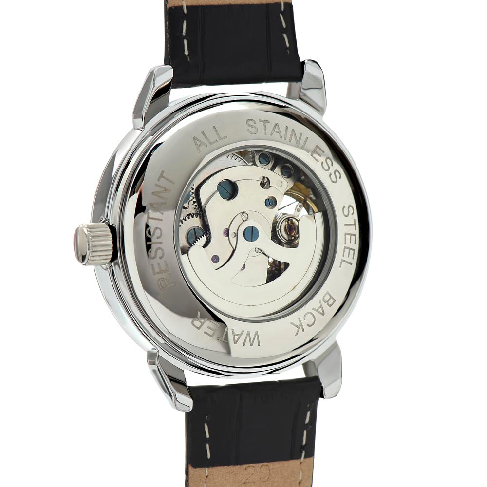 Gift for Soulmate | A Bold Timepiece for the Man Who Has Your Heart | Men's Openwork Watch, Luxury Skeleton | Genuine Black Leather
